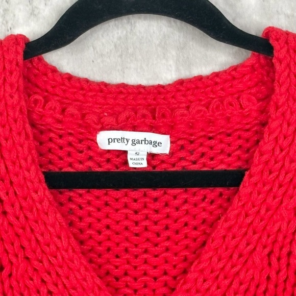 Pretty Garbage Sweater Womens Size Small Red Chunky Knit Button Front Flowers - Picture 3 of 5